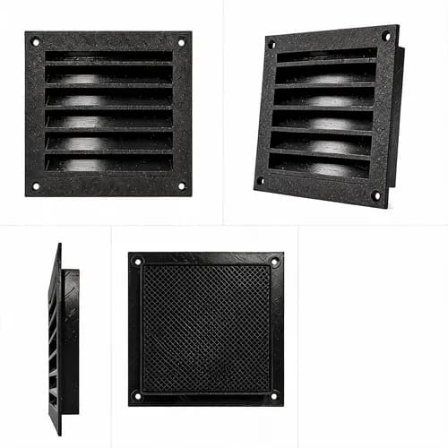 Rejilla Ventilación Cuadrada 10x10cm Con Mosquitero Petg Negro