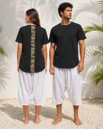 Remera Lisa Negra Franja Espalda Franja Raso Naranja