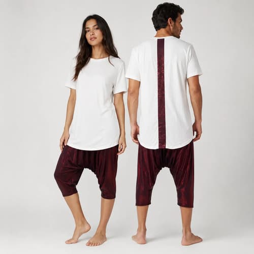 Pantalon Unisex /capri 3/4 Rojo Patron Holograma Brillante